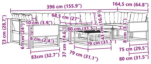 VidaXL Kültéri kanapé szett párnával 8 pcs Természetes és Fekete