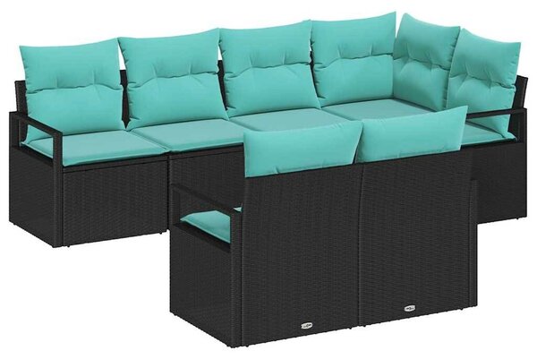 VidaXL 7 db-os Fekete Polirattan Kanapé Szett