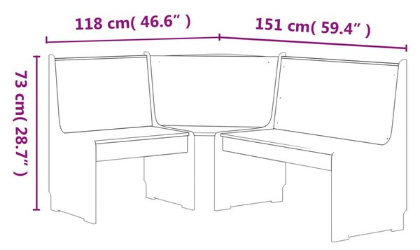 REINE mézbarna és fehér tömör fenyőfa sarokpad 151 cm