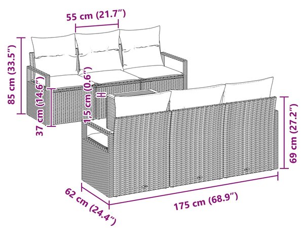 VidaXL Kerti kanapé szett párnával 7 db Szürke polirattan