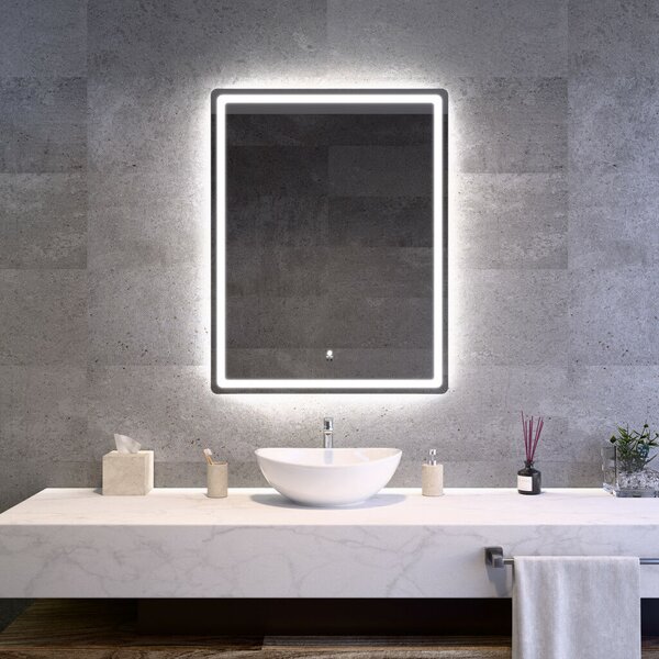 Álló fürdőszobai LED tükör 70x90cm | Gesztusvezérlés - Páramentesítő - Fényerő és színhőmérséklet szabályozás | Welland Type20V