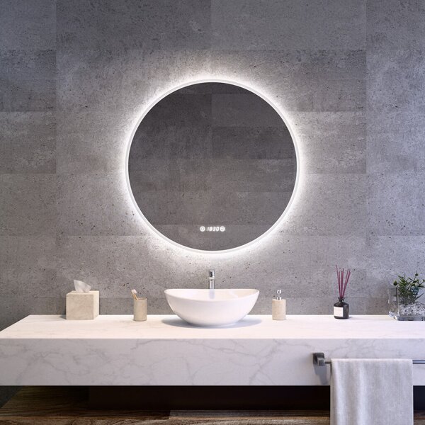 Welland Alpha LED tükör - bluetooth + hangszórók + páramentesítő + óra - Ø 80 cm