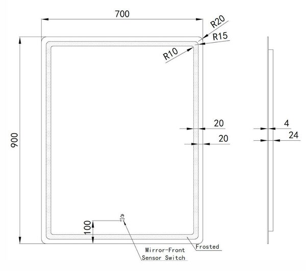 Álló fürdőszobai LED tükör 70x90cm | Gesztusvezérlés - Páramentesítő - Fényerő és színhőmérséklet szabályozás | Welland Type20V