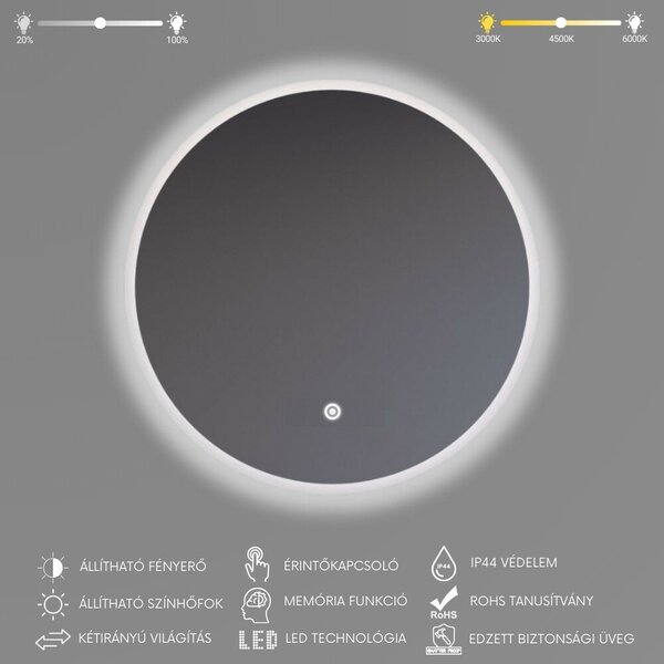 Kerek Led tükör Ø80cm Welland Alpha | Fényerő + színhőfok állítás
