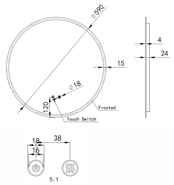Kerek Led tükör Ø60cm Welland Alpha | Páramentesítő - Fényerő + színhőfok állítás