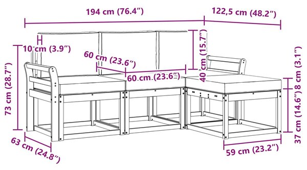 VidaXL Kültéri kanapé szett párnával 4 pcs Természetes és antracit
