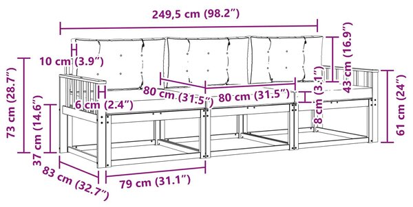 VidaXL Kültéri kanapé szett 3 pcs Természetes és Világosszürke
