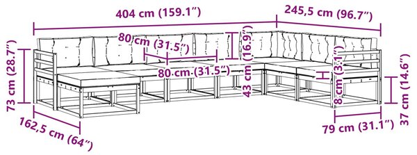 VidaXL Kültéri kanapé szett párnával 8 pcs Természetes és krémszínű