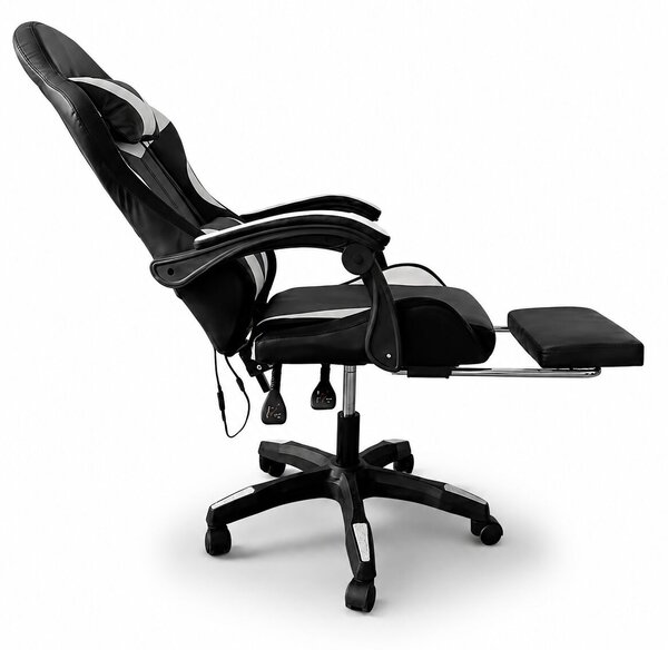 GOBOLED Gamer szék lábtartóval LED világítással - fekete-fehér