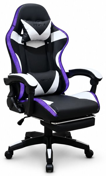 GOBOLED Gamer szék lábtartóval LED világítással - fekete-fehér