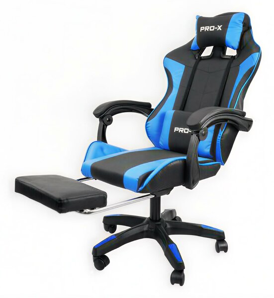 GOBORELAX Gamer szék lábtartóval, masszázsfunkcióval - kék-fekete