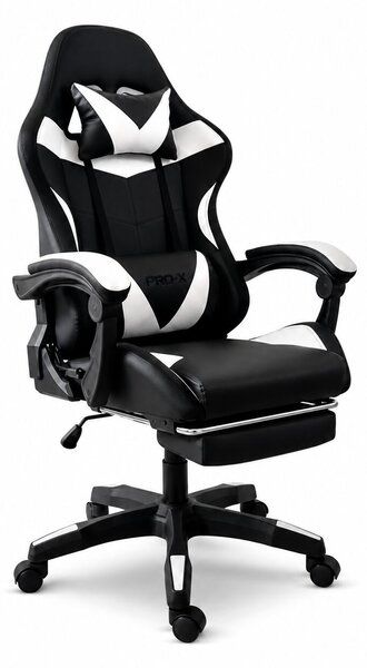 GOBOLED Gamer szék lábtartóval LED világítással - fekete-fehér