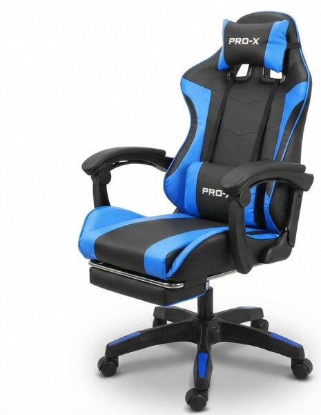 GOBORELAX Gamer szék lábtartóval, masszázsfunkcióval - kék-fekete
