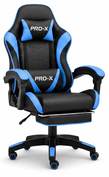 GOBORELAX Gamer szék lábtartóval, masszázsfunkcióval - kék-fekete