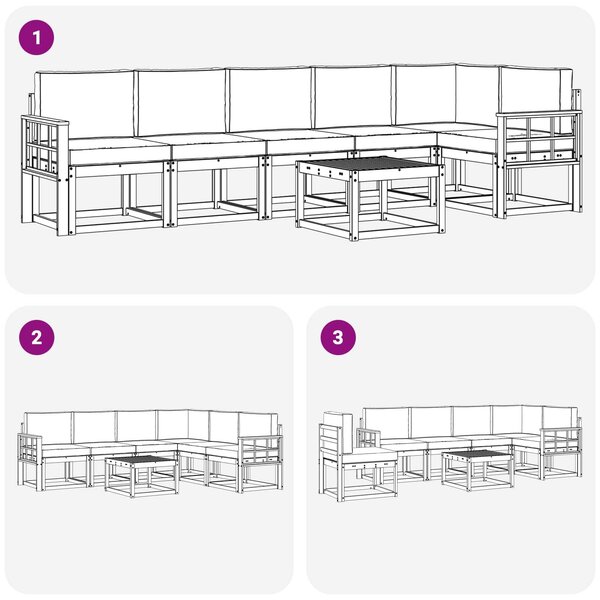 Kültéri kanapé szett párnával 7 pcs Természetes és krémszínű