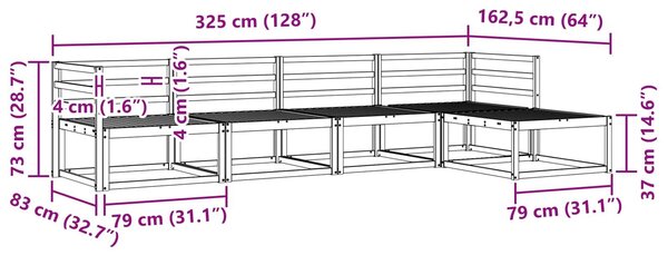 VidaXL Kültéri kanapé szett 5 pcs Természetes Tömör Akácfa