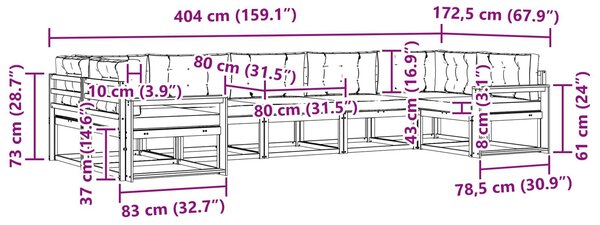 VidaXL Kültéri kanapé szett párnával 7 pcs Természetes és krémszínű