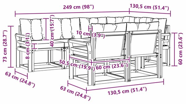 VidaXL Kültéri kanapé szett párnával 7 pcs Természetes és krémszínű