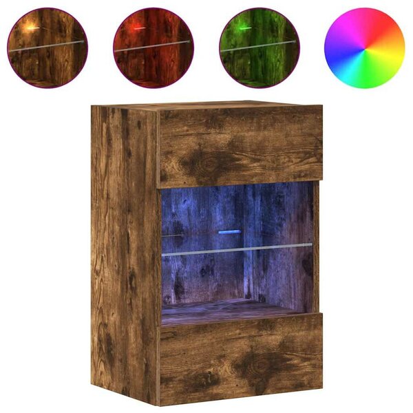 2 db füstös tölgy fali szekrények LED világítással TV-hez 40x30x60,5 cm