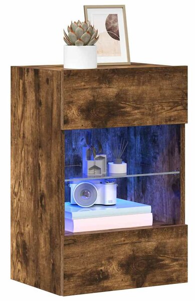 2 db füstös tölgy fali szekrények LED világítással TV-hez 40x30x60,5 cm