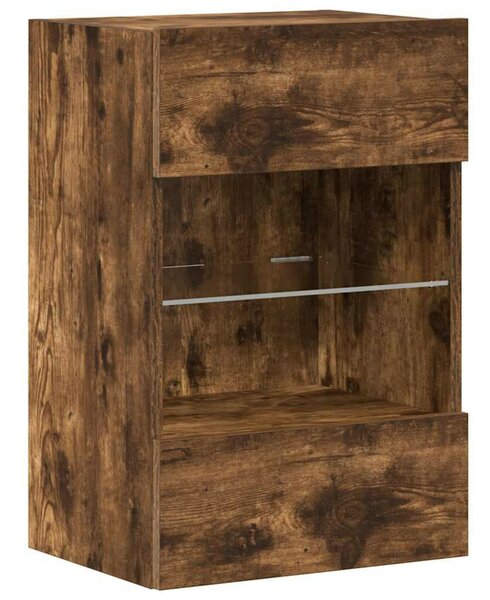 2 db füstös tölgy fali szekrények LED világítással TV-hez 40x30x60,5 cm