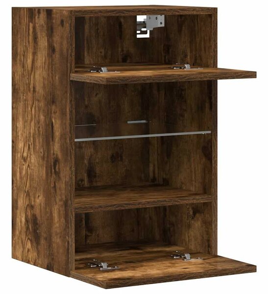 2 db füstös tölgy fali szekrények LED világítással TV-hez 40x30x60,5 cm