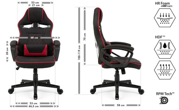 Gamer szék SENSE7 Knight, fekete és piros