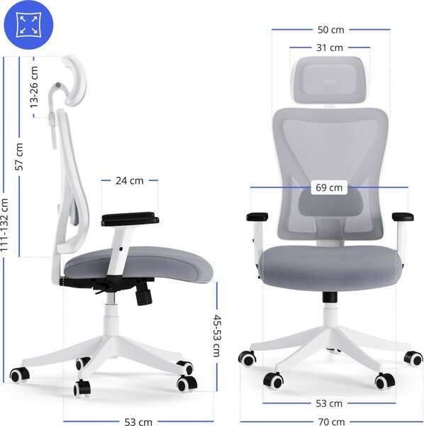 SENSE7 Tone Ergonomikus irodai szék, fehér és szürke