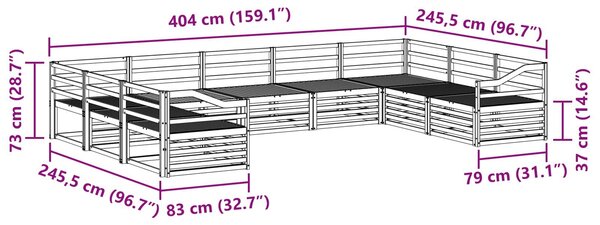 VidaXL Kültéri kanapé szett 9 pcs Természetes Tömör Akácfa