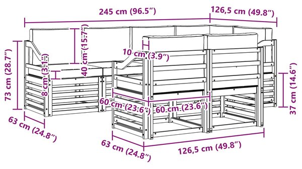 VidaXL Kültéri kanapé szett 7 pcs Fehér és Bézs 245 x 126,5 x 73 cm