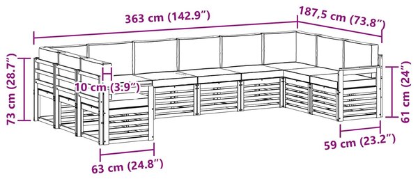 VidaXL Kültéri kanapé szett 7 pcs Fehér és bézs 363 x 187,5 x 73 cm
