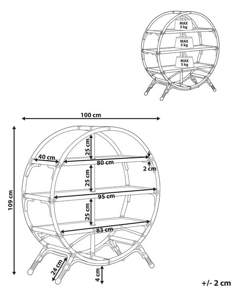 Háromszintes polcos elem TUVALU II Rattan 109 cm Természetes