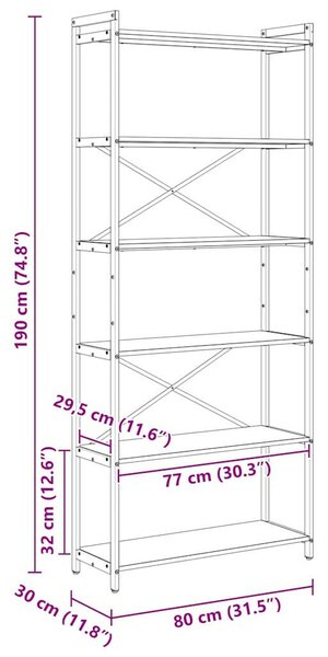 VidaXL Könyvespolc Szürke sonoma 80 x 30 x 189,5 cm Faanyag