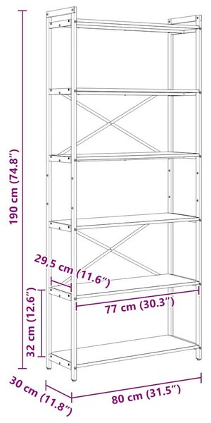 VidaXL Könyvespolc Sonoma tölgy 80 x 30 x 189,5 cm Faanyag