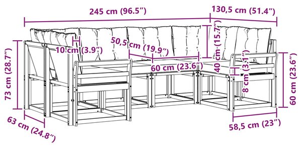 VidaXL Kültéri kanapé szett párnával 6 pcs Természetes és Fekete