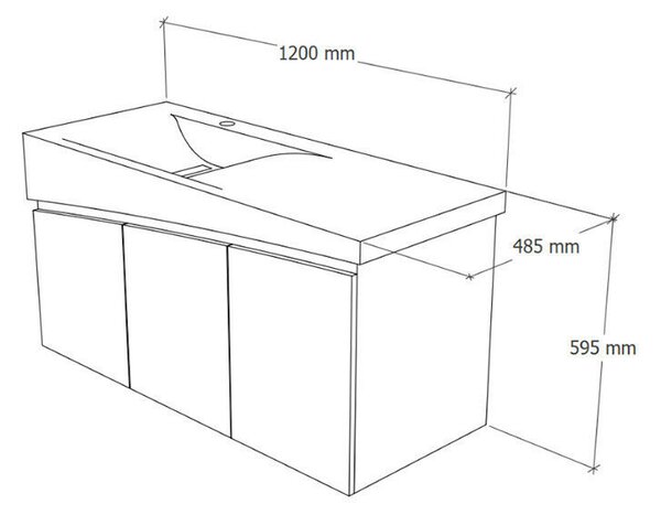 TMP SMYRNA 120 - FEKETE - fali fürdőszobabútor - Akrivit öntött műmárvány mosdóval - 120 x 48,5 cm