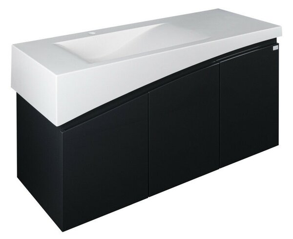 TMP SMYRNA 120 - FEKETE - fali fürdőszobabútor - Akrivit öntött műmárvány mosdóval - 120 x 48,5 cm