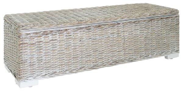 Fehér natúr kubu rattan és tömör mahagóni fa tárolódoboz 110 cm