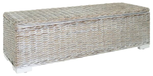 Fehér natúr kubu rattan és tömör mahagóni fa tárolódoboz 110 cm