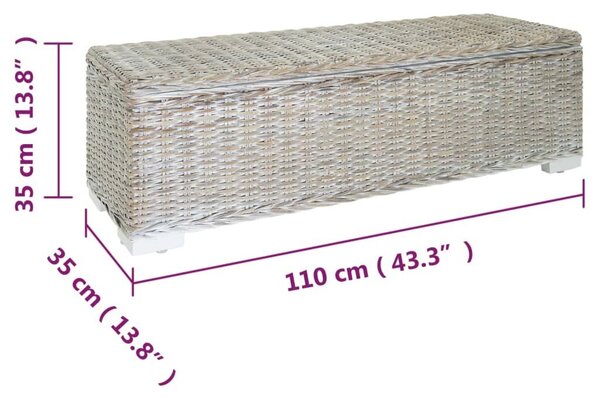 Fehér natúr kubu rattan és tömör mahagóni fa tárolódoboz 110 cm