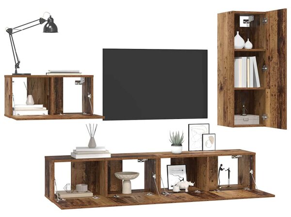 TV szekrény garnitúra 4 pcs Régi fa 30.5 x 30 x 90 cm Faanyag