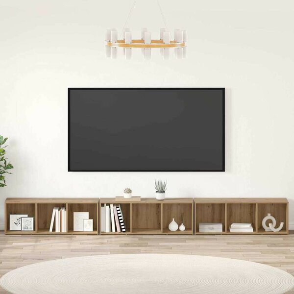 TV szekrény 3 pcs kézműves tölgy 37 x 35 x 107.5 cm Műanyag Fa