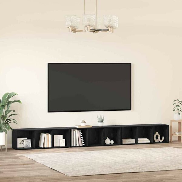 TV szekrény 3 pcs Musta tammi 37 x 35 x 107.5 cm Műanyag Fa
