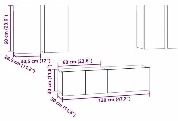 TV szekrény garnitúra 6 pcs Musta tammi 60 x 30 x 30 cm Faanyag
