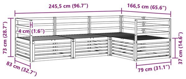 VidaXL Kültéri kanapé szett 4 pcs Természetes Tömör Akácfa
