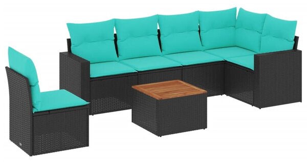 VidaXL 7 részes fekete polyrattan kerti ülőgarnitúra párnákkal