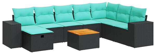 VidaXL 9 részes fekete polyrattan kerti ülőgarnitúra párnákkal