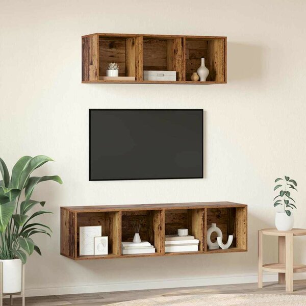 TV Szekrény Szett 2 pcs Régi fa 37 x 37 x 142.5 cm Faanyag