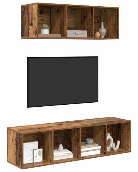 TV Szekrény Szett 2 pcs Régi fa 37 x 37 x 142.5 cm Faanyag