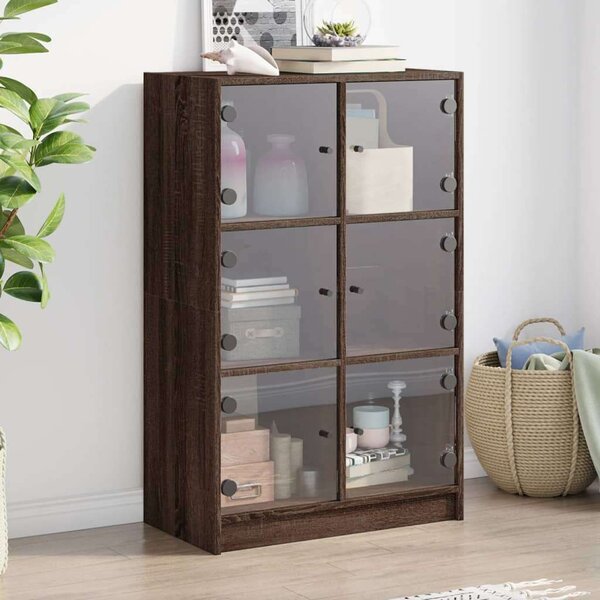 VidaXL barna tölgyszínű szerelt fa magasszekrény ajtókkal 68x37x109 cm